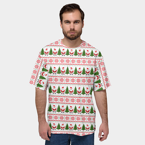 Мужская футболка оверсайз Дед Мороз и ёлки / 3D-принт – фото 3