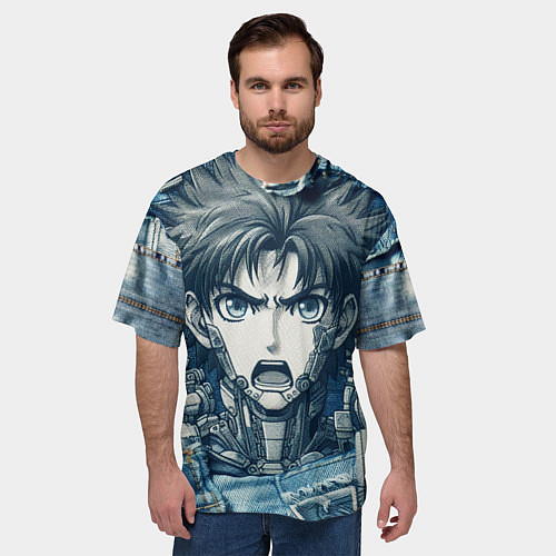 Мужская футболка оверсайз Герой аниме на пэчворк / 3D-принт – фото 3