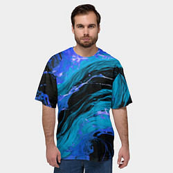Футболка оверсайз мужская Синие брызги на чёрном фоне, цвет: 3D-принт — фото 2