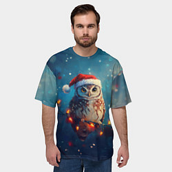 Футболка оверсайз мужская Новогодняя сова на гирлянде, цвет: 3D-принт — фото 2