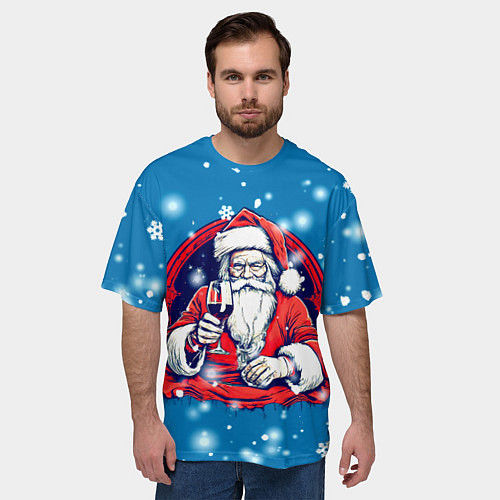 Мужская футболка оверсайз Новый год с бокалом вина / 3D-принт – фото 3