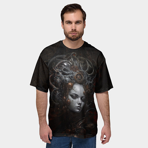 Мужская футболка оверсайз Кибернетическая жрица / 3D-принт – фото 3