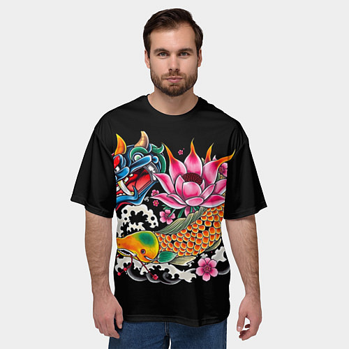 Мужская футболка оверсайз Татуировка в японском стиле / 3D-принт – фото 3