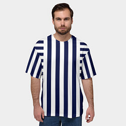 Футболка оверсайз мужская Бело синий комбинированный полосатый узор, цвет: 3D-принт — фото 2