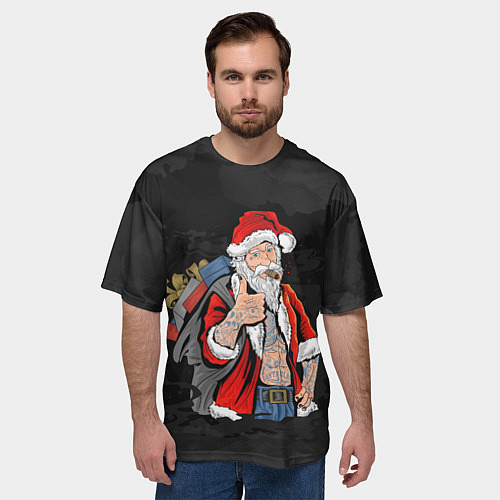 Мужская футболка оверсайз Санта хипстер с подарками / 3D-принт – фото 3