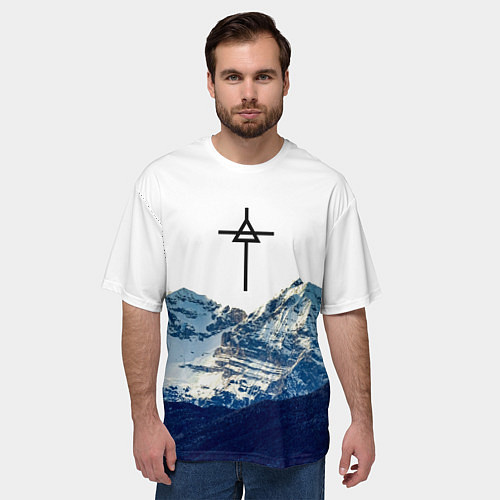 Мужская футболка оверсайз 30 Seconds to Mars - снежные горы / 3D-принт – фото 3