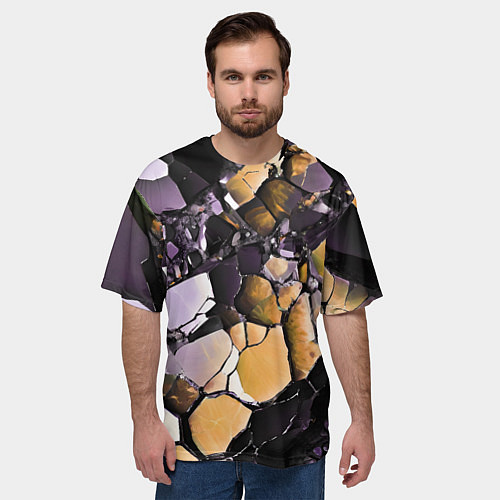 Мужская футболка оверсайз Чёрно-жёлтый камень / 3D-принт – фото 3