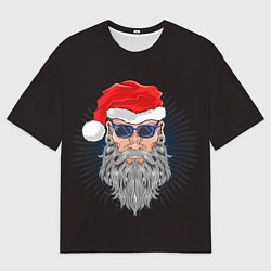 Футболка оверсайз мужская Дед мороз хипстер в очках, цвет: 3D-принт