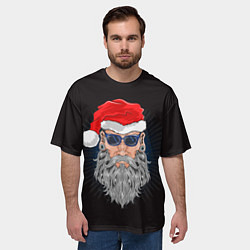 Футболка оверсайз мужская Дед мороз хипстер в очках, цвет: 3D-принт — фото 2