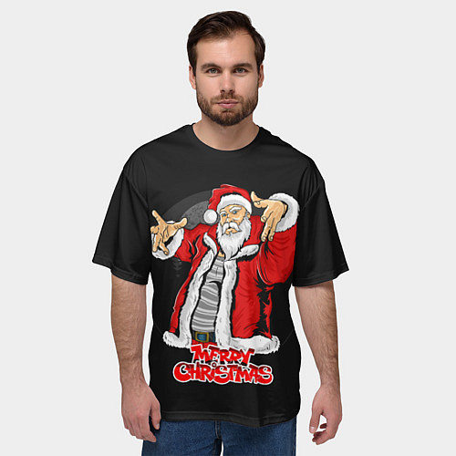 Мужская футболка оверсайз Дед мороз веселый / 3D-принт – фото 3