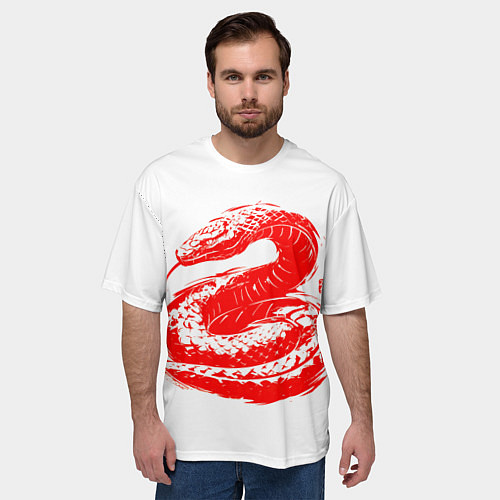 Мужская футболка оверсайз Red japan serpent / 3D-принт – фото 3