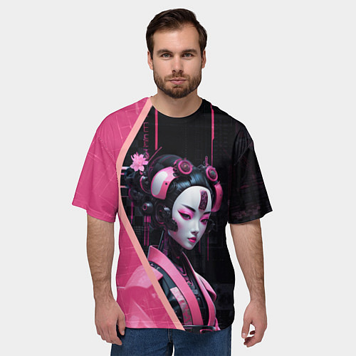 Мужская футболка оверсайз Девушка-андроид в японском стиле / 3D-принт – фото 3