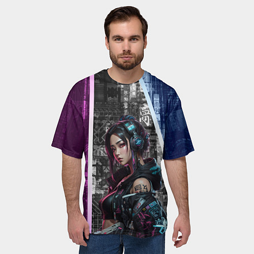 Мужская футболка оверсайз Азиатская девушка в наушниках / 3D-принт – фото 3