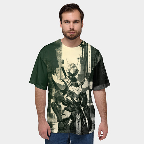 Мужская футболка оверсайз Боевой кибернетический робот / 3D-принт – фото 3