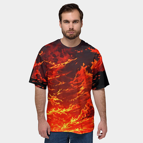 Мужская футболка оверсайз Багровый огненный закат / 3D-принт – фото 3