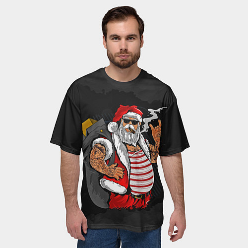 Мужская футболка оверсайз Дед мороз панк / 3D-принт – фото 3