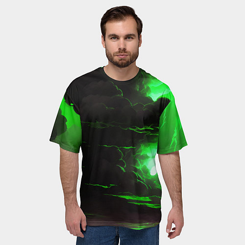 Мужская футболка оверсайз Кислотный зелёный закат / 3D-принт – фото 3