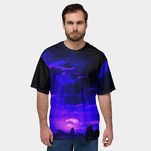 Мужская футболка оверсайз Фиолетовый апокалиптический закат / 3D-принт – фото 3
