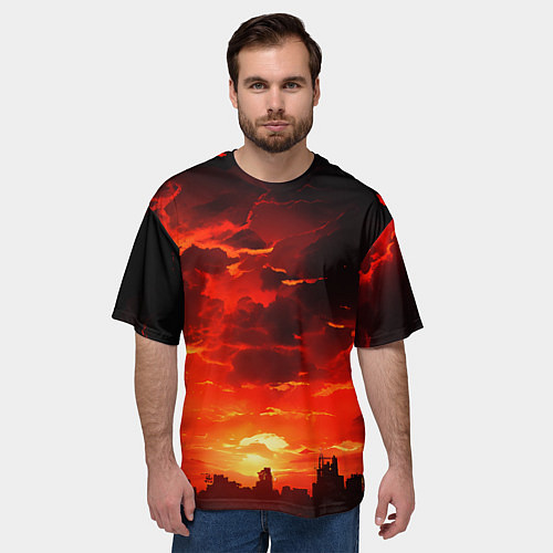 Мужская футболка оверсайз Багровый апокалиптический закат / 3D-принт – фото 3