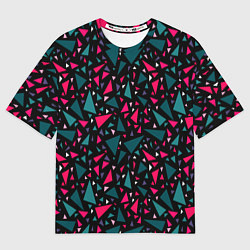 Футболка оверсайз мужская Синие красные треугольники на черном фоне, цвет: 3D-принт