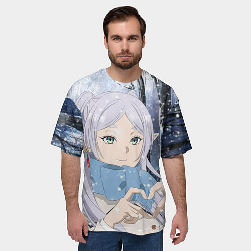 Мужская футболка оверсайз Фрирен в зимнем лесу / 3D-принт – фото 3