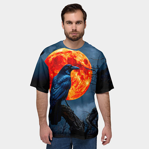 Мужская футболка оверсайз Ворон на закате / 3D-принт – фото 3