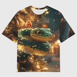 Футболка оверсайз мужская Змея в новогодней елочке, цвет: 3D-принт