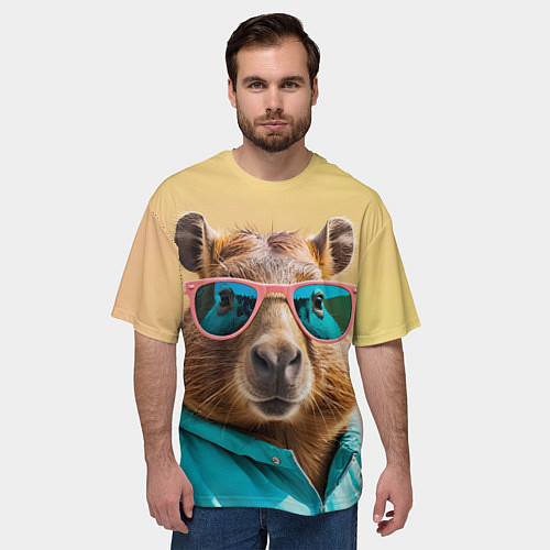 Мужская футболка оверсайз Модная капибара в отпуске / 3D-принт – фото 3