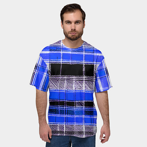 Мужская футболка оверсайз Белые полосы на чёрно-синем фоне / 3D-принт – фото 3