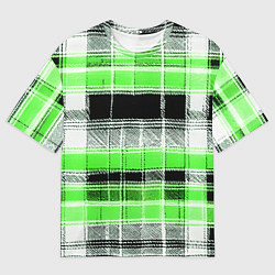 Футболка оверсайз мужская Белые полосы на чёрно-зелёном фоне, цвет: 3D-принт