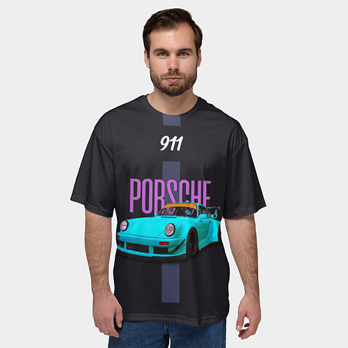 Мужская футболка оверсайз Немецкий автомобиль Porsche 911 / 3D-принт – фото 3