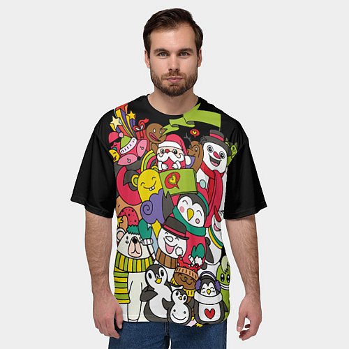 Мужская футболка оверсайз Новогодние друзья / 3D-принт – фото 3