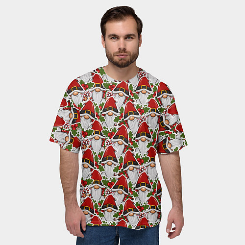 Мужская футболка оверсайз Паттерн из дедов морозов / 3D-принт – фото 3