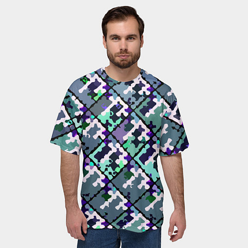 Мужская футболка оверсайз Бирюзовый абстрактный паттерн / 3D-принт – фото 3