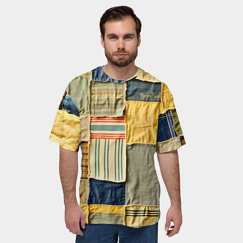 Мужская футболка оверсайз Пэчворк в желтых оттенках / 3D-принт – фото 3