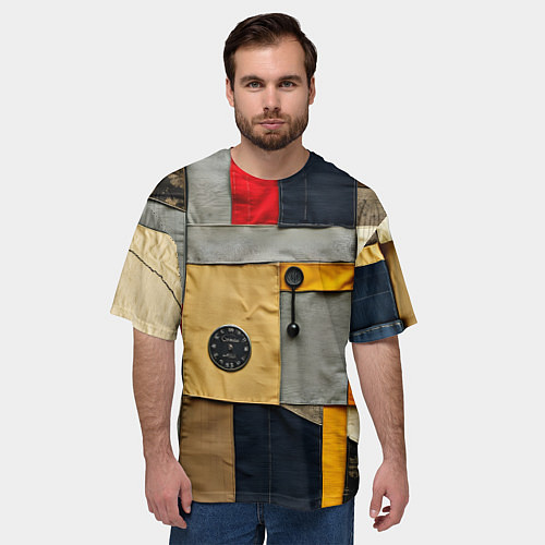 Мужская футболка оверсайз Ретро пэчворк / 3D-принт – фото 3