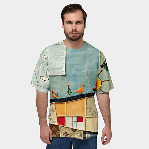 Мужская футболка оверсайз Детский пэчворк / 3D-принт – фото 3
