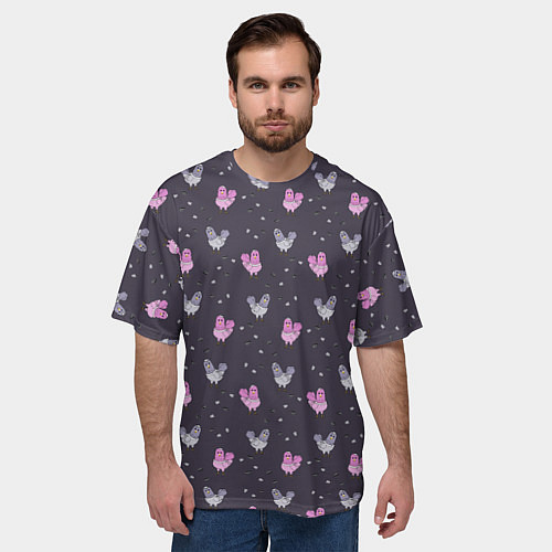 Мужская футболка оверсайз Голуби и семечки на темном / 3D-принт – фото 3