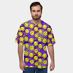 Футболка оверсайз мужская Психоделические желтые смайлы, цвет: 3D-принт — фото 2