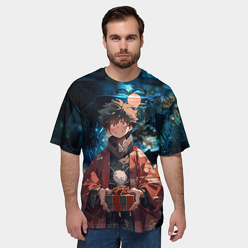 Мужская футболка оверсайз Новогодний Мидория - Моя геройская академия / 3D-принт – фото 3