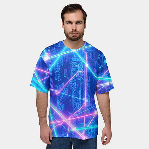 Мужская футболка оверсайз Неоновые провода / 3D-принт – фото 3