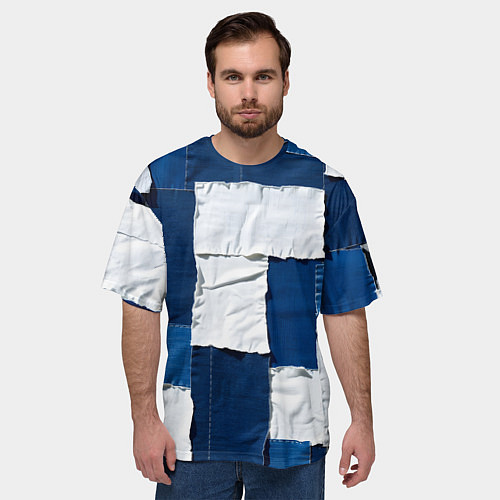 Мужская футболка оверсайз Джинсовый пэчворк / 3D-принт – фото 3