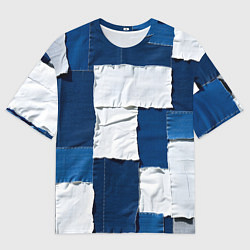 Футболка оверсайз мужская Джинсовый пэчворк, цвет: 3D-принт