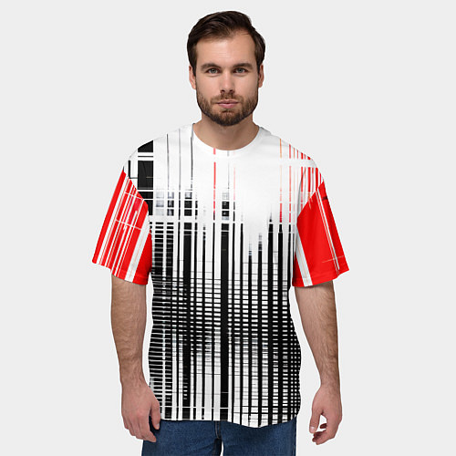 Мужская футболка оверсайз Красно-чёрный гранж на белом фоне / 3D-принт – фото 3