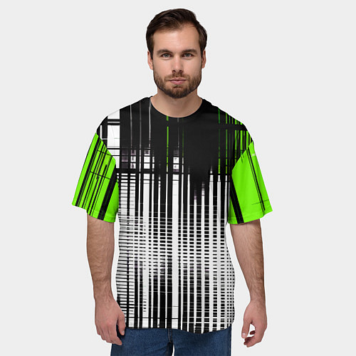 Мужская футболка оверсайз Зелёно-чёрный гранж на белом фоне / 3D-принт – фото 3