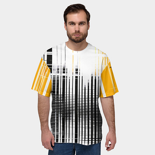 Мужская футболка оверсайз Жёлто-чёрный гранж на белом фоне / 3D-принт – фото 3