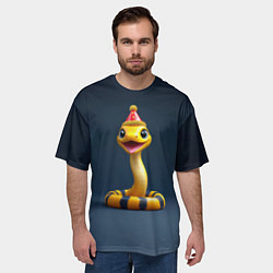 Футболка оверсайз мужская Желтая новогодняя змейка, цвет: 3D-принт — фото 2