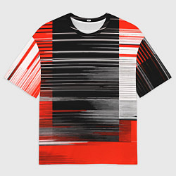 Футболка оверсайз мужская Белые вертикальные полосы на чёрно-красном фоне, цвет: 3D-принт