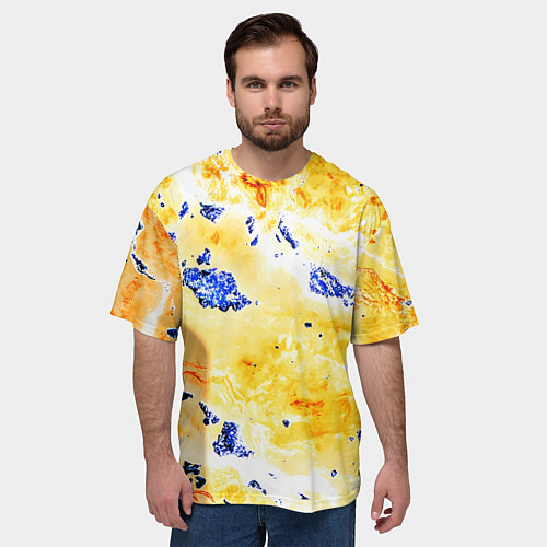 Мужская футболка оверсайз Сине-золотая абстракция / 3D-принт – фото 3