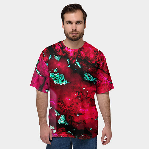 Мужская футболка оверсайз Абстракция красно-голубая / 3D-принт – фото 3